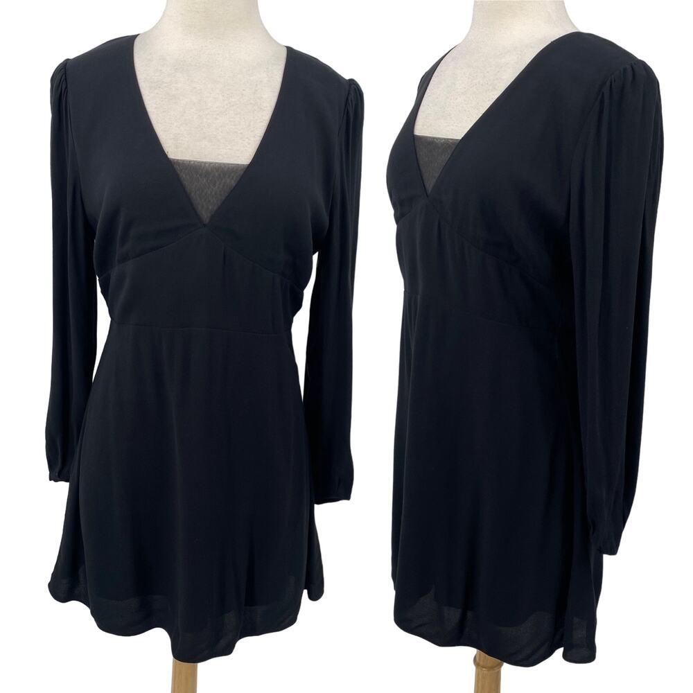 Aritzia Sunday Best Grayson Mini Dress Fit & Flare Long Sleeve V Neck Black 10